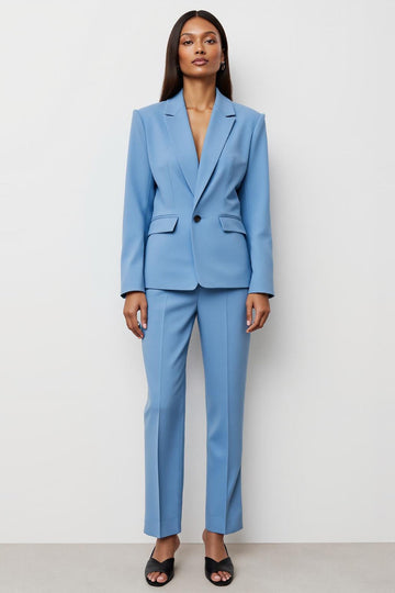 Bleu Cranté Revers Un Bouton 2 Pièces Femmes Costumes